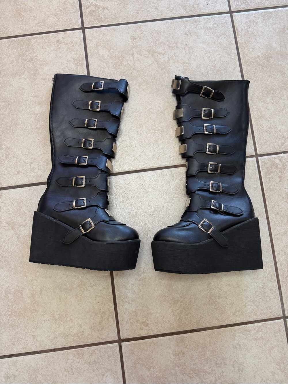 Goth Platform Buckle Knee High Boots Black Punk Alternative EU 40